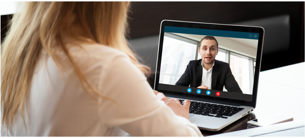 female candidate having an online interview