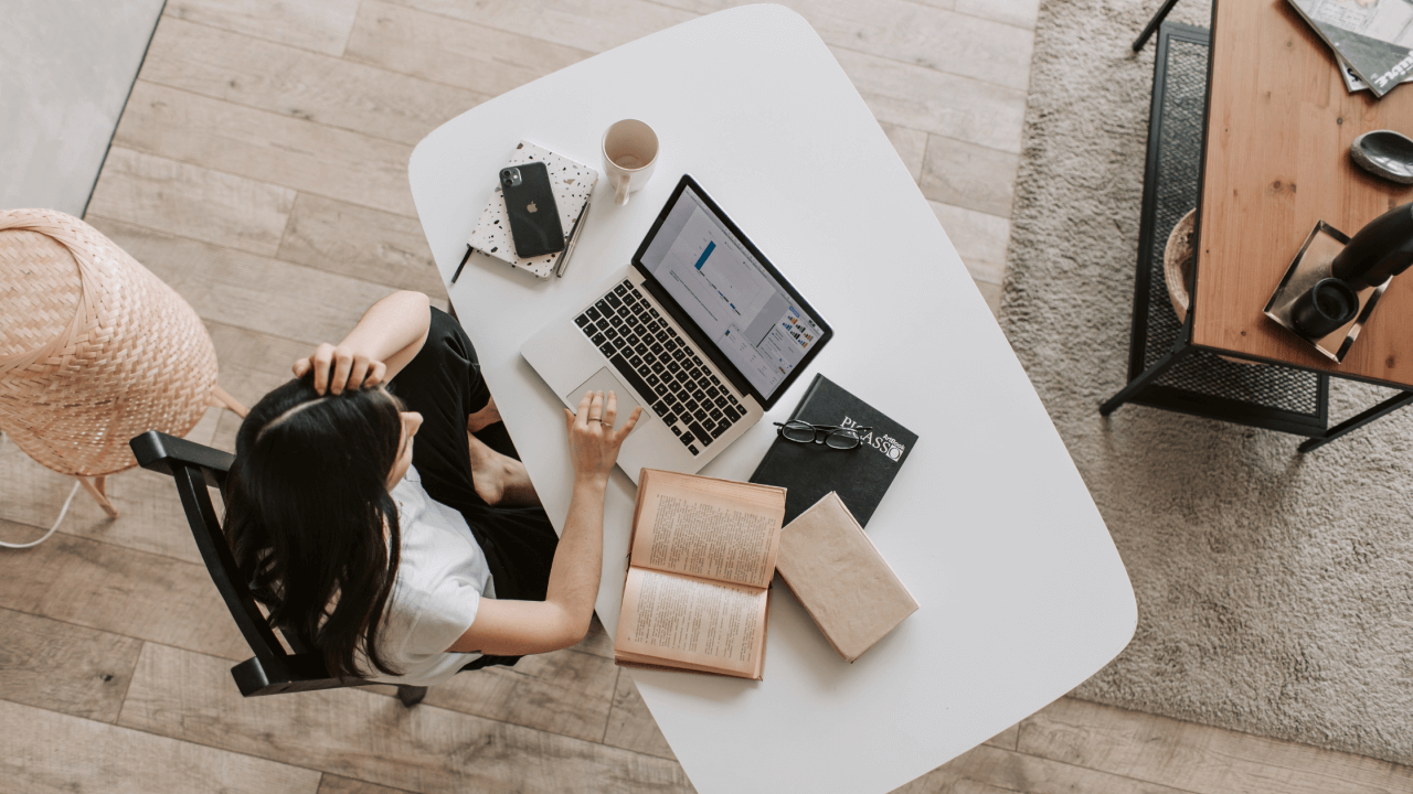 Top View of Girl Using Laptop