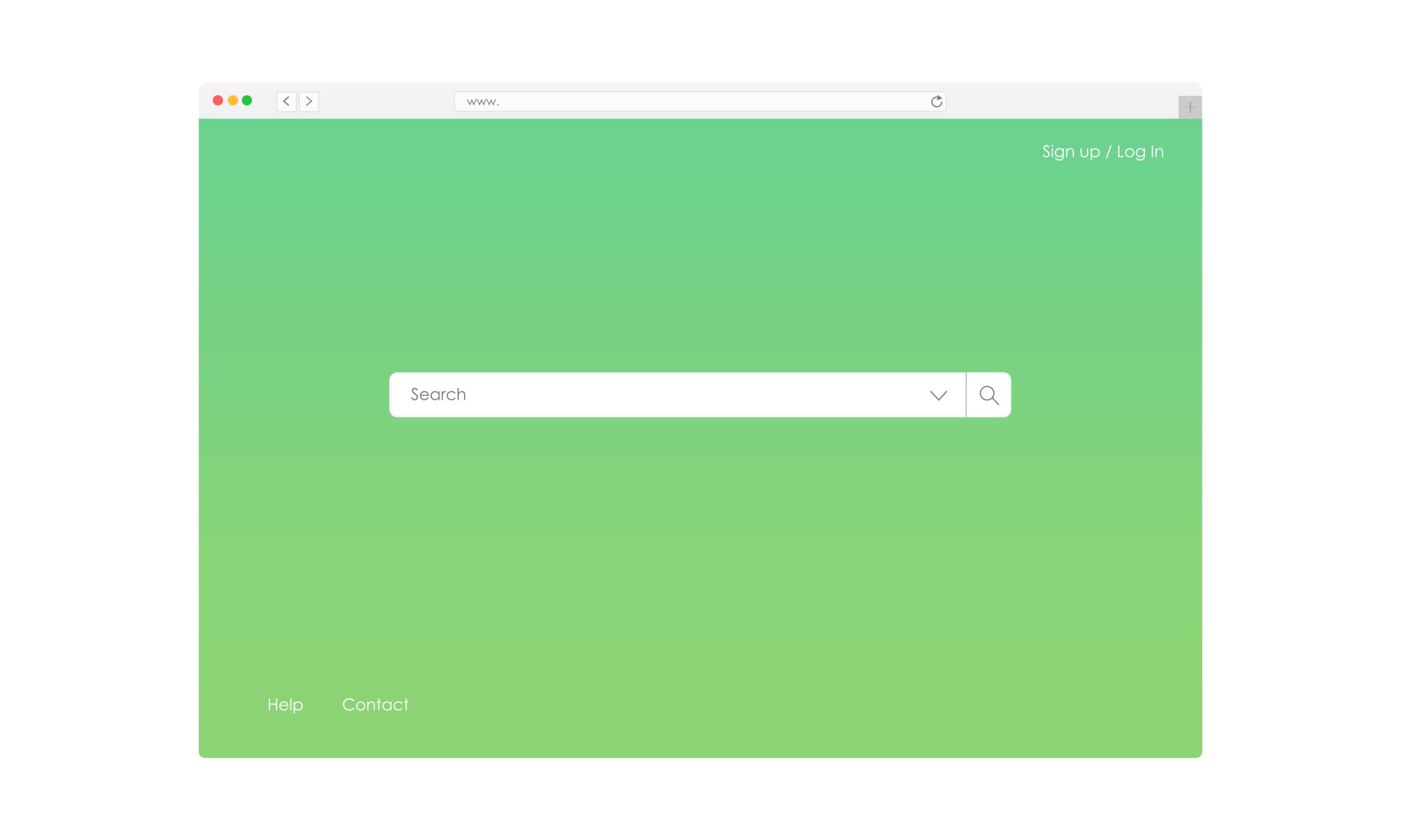 Browser window for computer with search bar feature and sign-up, log-in, contact, help buttons on sides vector illustration