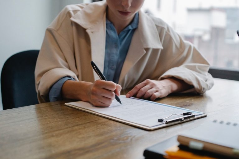 Woman filling out a form