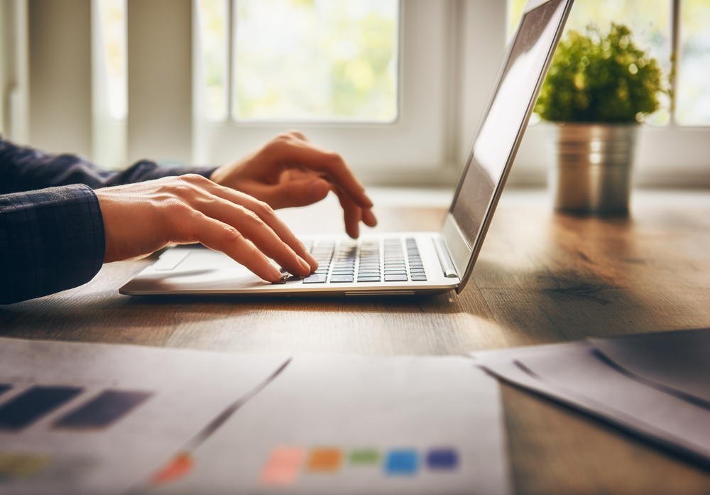 person using a laptop working on branding