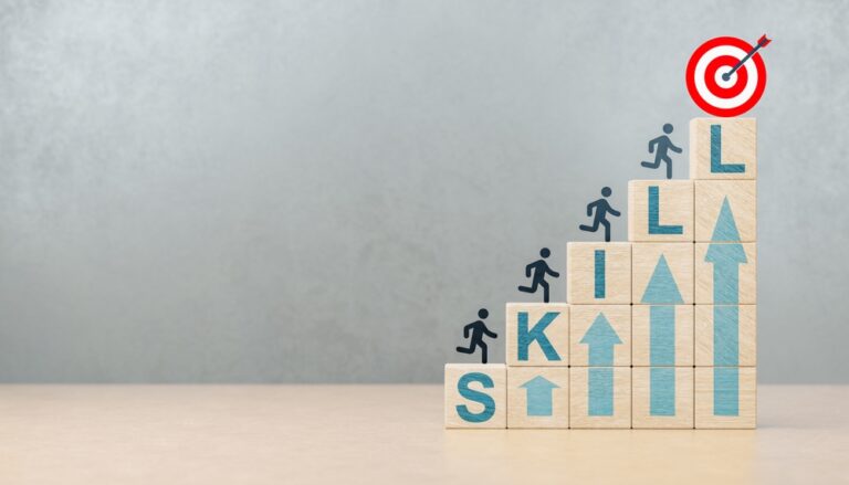 blocks with the word skills spelled upwards