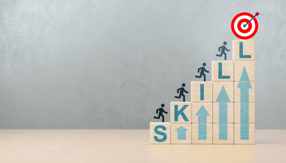 blocks with the word skills spelled upwards