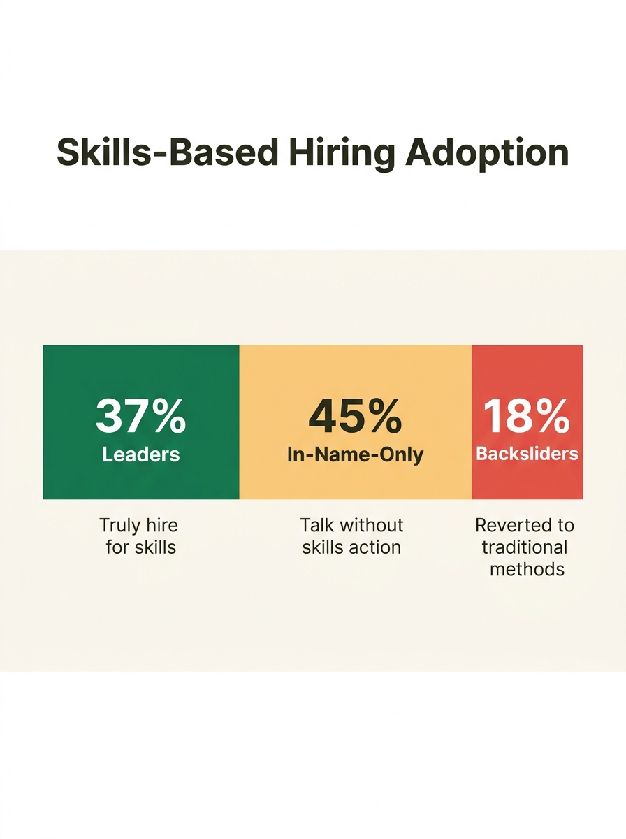 Infographic showing three segments of a horizontal bar chart — 37% labeled "Leaders" in green, 45% labeled "In-Name-Only" in yellow, and 18% labeled "Backsliders" in red — with brief descriptions of e