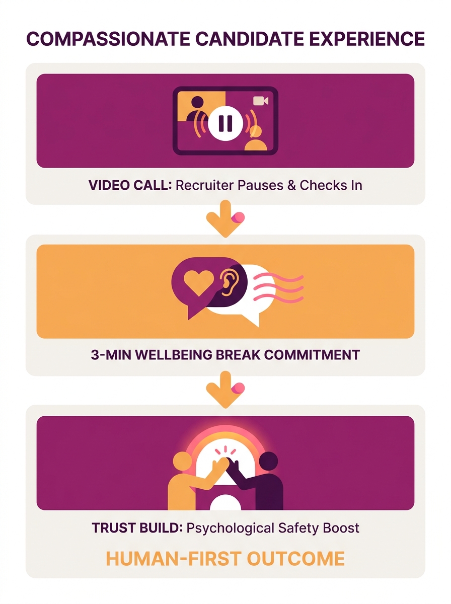 recruiter on video call pausing interview to check on candidate wellbeing, compassionate candidate experience