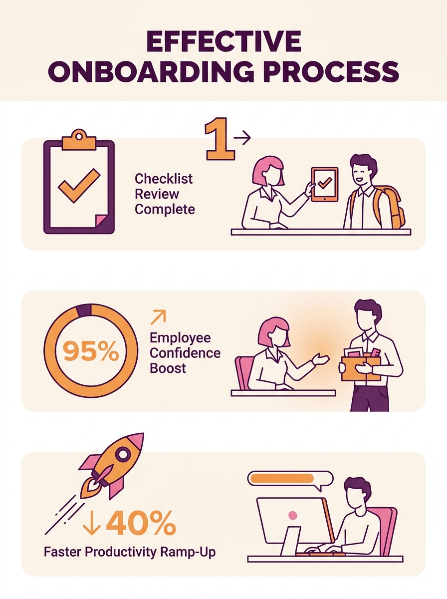 HR manager reviewing onboarding checklist with new employee at desk