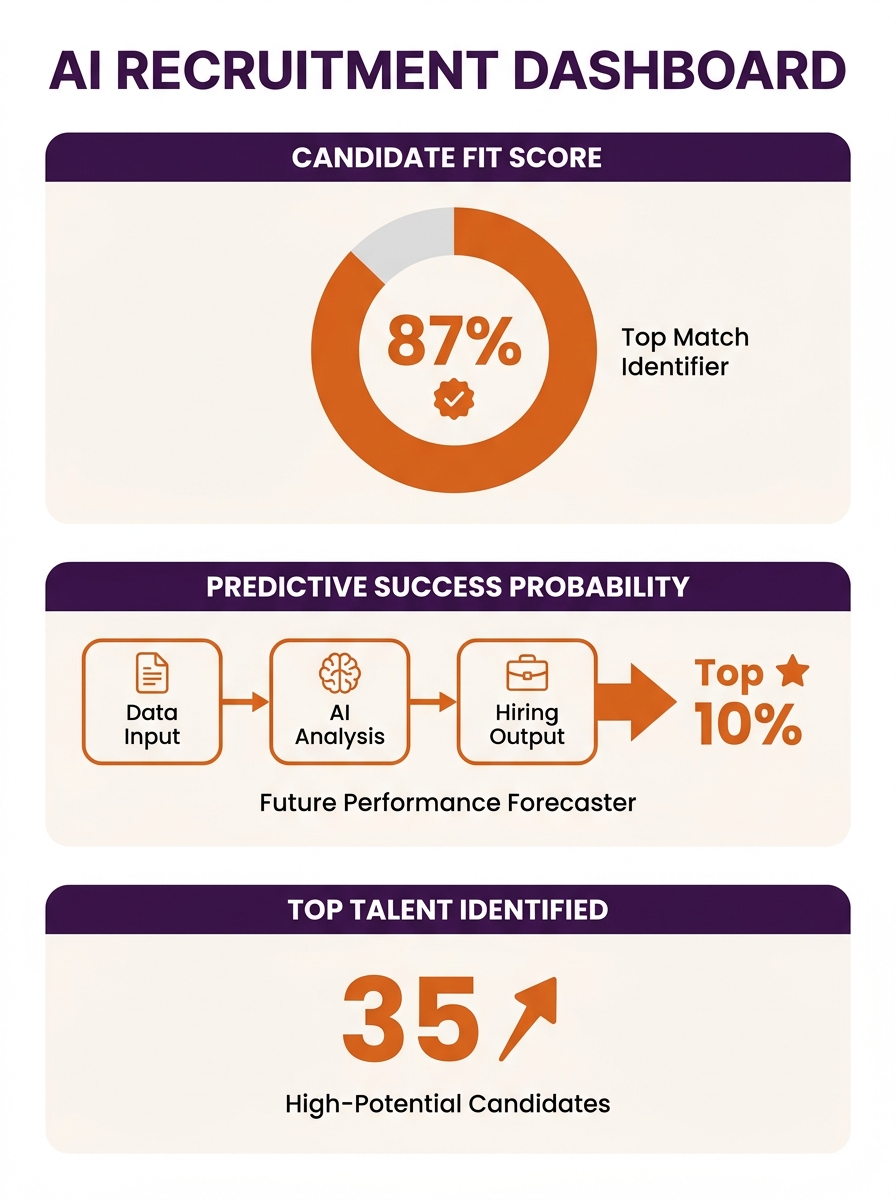 AI-powered recruitment dashboard showing candidate scoring and predictive analytics interface